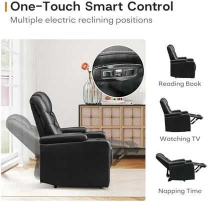 ANJ Power Recliner Chairs Set of 6, Electric PU Leather Home Theater Seating with Adjustable Recline,LED Light, Hidden Arm Storage, USB Port, Cup Holders – Breathable Backrest, FSC Wood Frame,Black