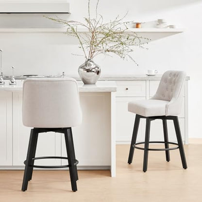 KISLOT Swivel Barstools, 26" Counter Height, 2-Pack, Linen