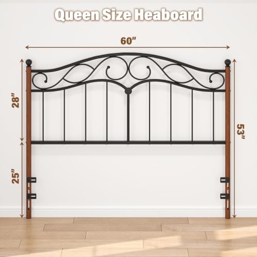 Queen Size Headboard Only, Vintage Metal Headboard for Queen Bed Black