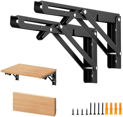 Matte Black Folding Shelf Brackets, 10 Inch, 6 Pack