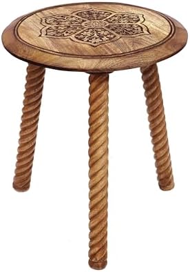COTTON CRAFT Solid Wood End Table - 18 Inch Round Natural Hand Carved Table