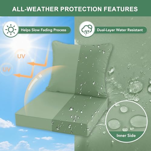 Outdoor Chair Cushions, 24 x 24 Inch, Sage Green