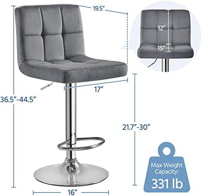 Yaheetech Bar Stools Set of 2 Adjustable Counter Height Barstool Dark Gray