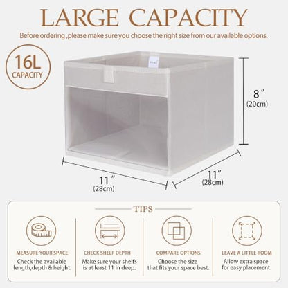WUIKE Cloth Storage Bins, Clear Window, Beige, Medium, 3-Pack
