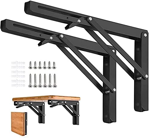Folding Shelf Brackets - 14 Inch 2 Pcs Heavy Duty Metal Collapsible Shelf Bracket, DIY Wall Mounted Shelf Bracket, Space Saving for Bench