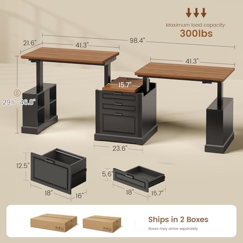 SEDETA 98.4'' Standing Two Person Desk with 3 Drawers, Storage Cabinet