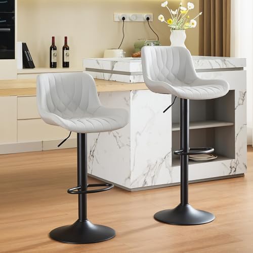 Set of 6 Modern Bar Stools, Adjustable Swivel Counter Height Kitchen Bar Stools with Backrest, Faux Leather Padded Seats, Kitchen Island Chairs for Breakfast Bar, Grey
