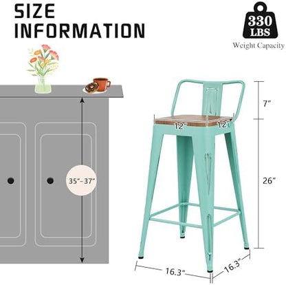 26" Barstools Set of 4 Counter Height Bar Stools Side Chair-Distressed Blue