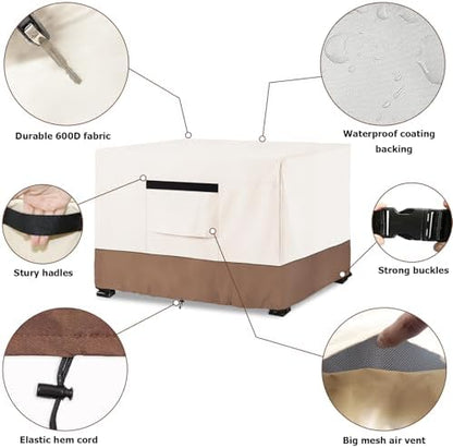 Fire Pit Cover,Outdoor Heavy Duty 600D 100% Waterproof Fire Pit Cover Square,Weatherproof Firepit Covers Square 28" W x 28" D x 25" H,Beige & Brown