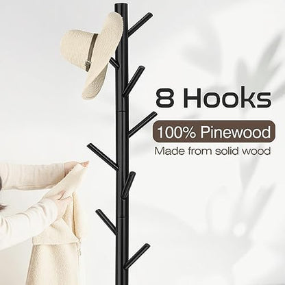 WANGMUXIA Coat Rack, Freestanding Coat Rack with 8 Hooks and 3 Adjustable Size Tree Coat Racks for Bedroom, Hallway, Entrance, Office, for Hats, Coats, Scarves, Handbags