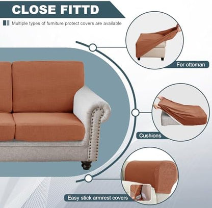 UNBBRRL Seat Cushion Cover and Back Covers for Corner Sofa Stretch Jacquard, Non Slip L Shaped Sofa Slipcover with Storage Ottoman, Sectional Couch Cover for Chaise Lounge (Orange,31 x 73 x 6”)