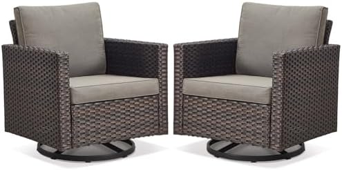 Belord Wicker Chairs Outdoor Bistro Set Oversize Patio Swivel Rocker, Rattan Outdoor Seating Set of 2 Swivel Glider Chairs Wicker Furniture for Porch Deck Backyard