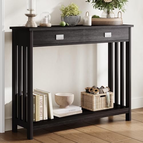 ChooChoo 39" Black Entryway Table with Drawer and Storage Shelf