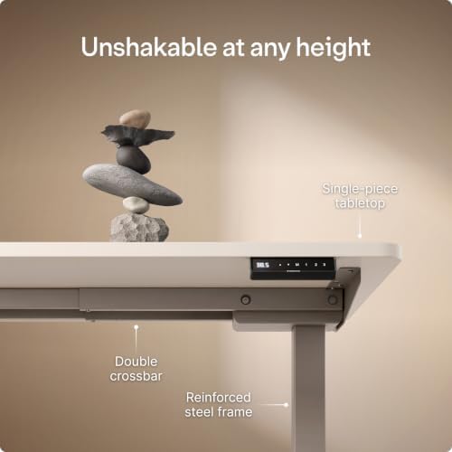 Desktronic HomeOne Standing Desk 60x30 — Ergonomic Sit Stand Home Office Desk, Made in Europe, Electric Dual Motor Height Adjustable, USB & USB-C Charging, Wobble-Free, Touchscreen, 3 Memory Presets