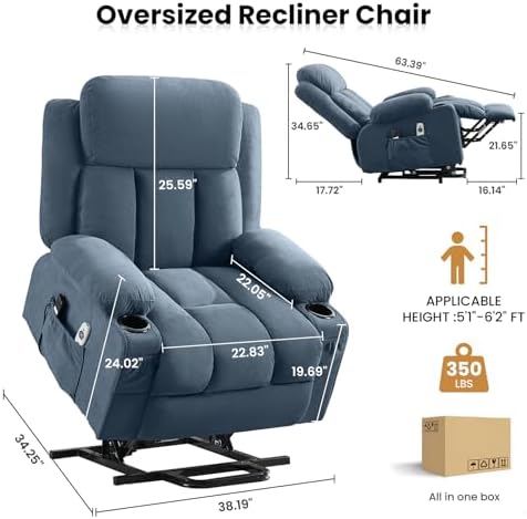 MAHOMICO Power Lift Recliner Chair for Elderly with Vibration Massage and Lumbar Heating Electric Oversized Single Sofa with Cup Holder and USB Charge Port for Living Room