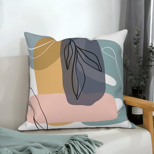 Abstract Palm Leaves Pillow Covers 22''x22'' Set of 4, Modern Geometric Line Pattern Cushion Covers Decorative Tropical Print Pillow Cases for Couch Sofa Bedroom Farmhouse Garden Patio
