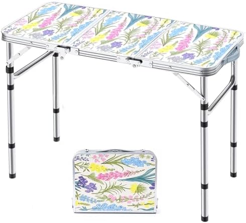 Yriuat Folding Camping Table 3ft Portable Picnic Table, Blooming Floral