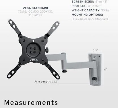 VIVO Black Quick Release RV TV Wall Mount for 13-43 in Screens, Mount-TVQR1
