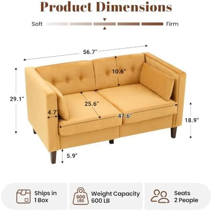 Modern Small Velvet Loveseat Sofa 2 Seater Couch for Living Room, Deep Seat