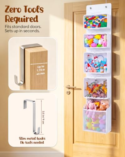 Over the Door Toy Storage Organizer with Detachable Bags for Small Toys