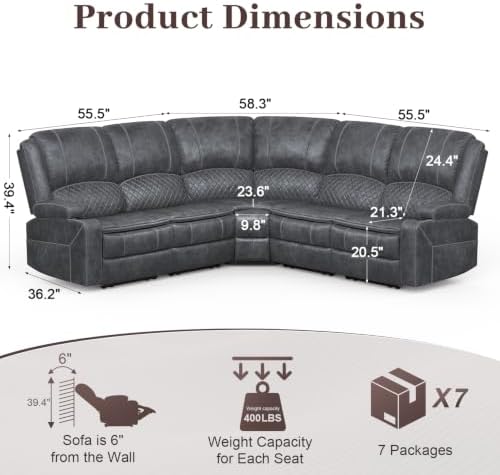 Upgraded 5 Seater Reclining Sofa Set, Living Room Couch (Velvet,Grey)