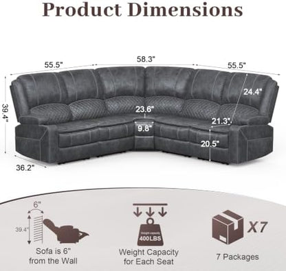 Upgraded 5 Seater Reclining Sofa Set, Living Room Couch (Velvet,Grey)