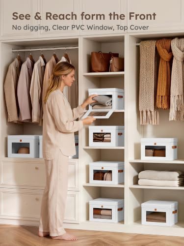 Small Closet Storage Bins - Closet Shelf Organizer with Open Window, 6 Pack, White