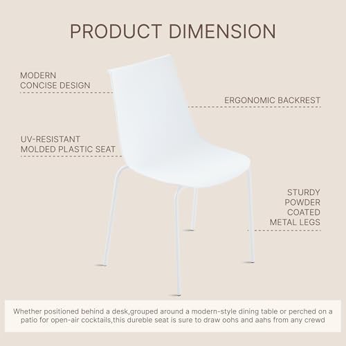 KISLOT Dining Chairs Set of 4, Plastic Outdoor Dining Room Chairs with Metal Legs, PP Anti-UV Stackable Patio Chairs with Ergonomic Back & Curved Seat for Kitchen Swimming Pool, Easy Assembly, White