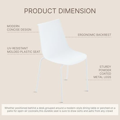 KISLOT Dining Chairs Set of 4, Plastic Outdoor Dining Room Chairs with Metal Legs, PP Anti-UV Stackable Patio Chairs with Ergonomic Back & Curved Seat for Kitchen Swimming Pool, Easy Assembly, White