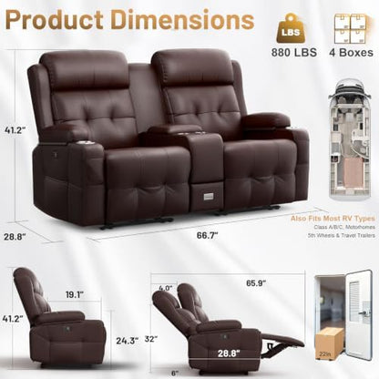 RV Loveseat Recliner Sofa, Home Theater Seating with Console & Massage