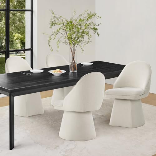 KISLOT Swivel Dining Chairs Set of 4, Upholstered Mid Century Modern Deskchair with Round Back, Linen Fabric Kitchen Chairs for Dining Room, Bedroom, Dressing Room, Linen