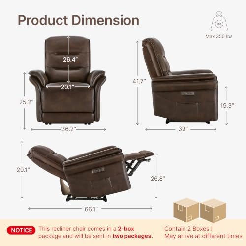 KISLOT Dual Motor Power Recliner Chair,Zero Gravity USB & Type-C, Espresso
