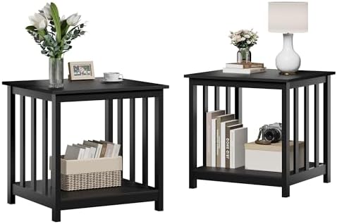 Large End Tables Living Room Set of 2 with Storage Shelf