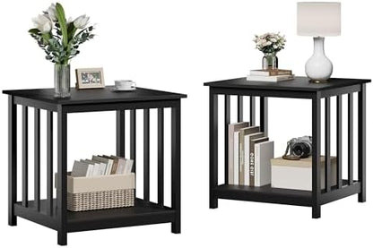 Large End Tables Living Room Set of 2 with Storage Shelf