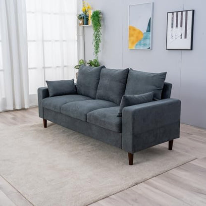 Luckycloud Modern Couch Sofa 3-Seater Upholstered Fabric Sofa for Small Living Room, Dorm, Small Spaces (Grey)