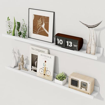 30 Inch Floating Shelves, White Picture Ledge Shelf Set of 2