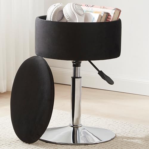 Adjustable Vanity Stool with Storage Swivel Vanity Chair Makeup Stool Black