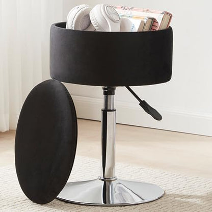Adjustable Vanity Stool with Storage Swivel Vanity Chair Makeup Stool Black
