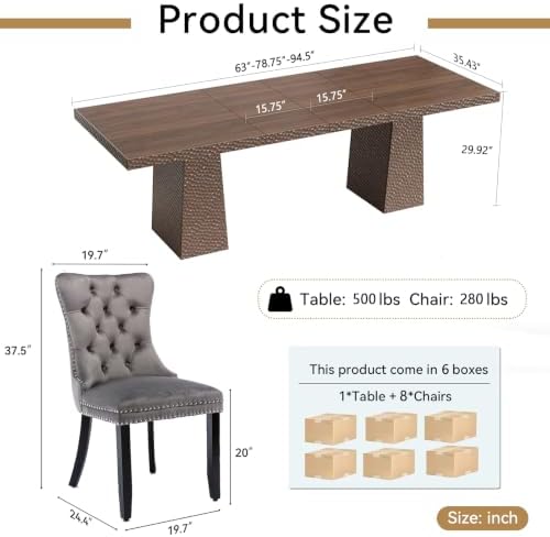 9 Piece Extendable Dining Table Set with 8 Velvet Chair,3 Adjustable Length