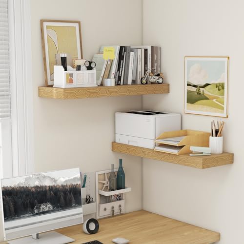 FLYJOE Deep Floating Shelves, 36'' x 12'' Oak Shelves for Wall Set of 2