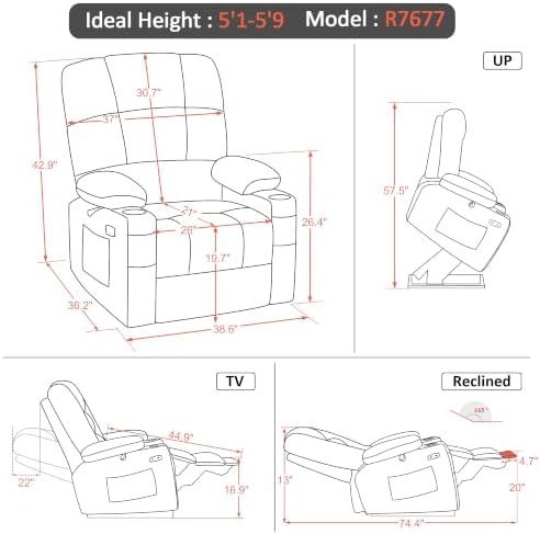MCombo Dual Motor Power Lift Recliner, Heat and Massage, R7677, Medium-Wide