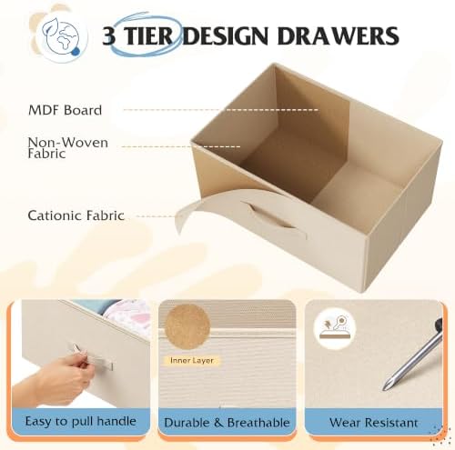 WLIVE 10 Drawer Fabric Dresser for Bedroom, Side Pocket Chest, Cream White
