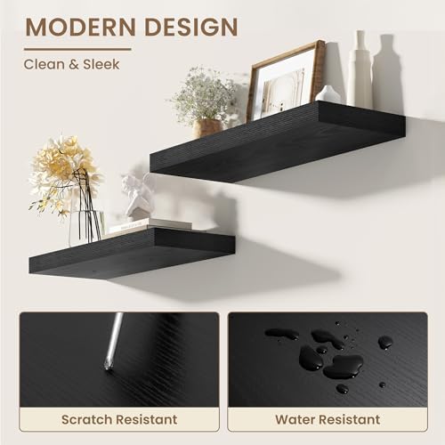 Dreamland 40 Inches Wall Mounted Wood Floating Shelves, Black, 2 Pack
