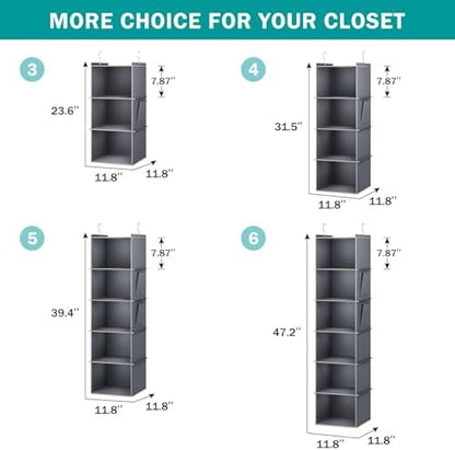 YOUDENOVA Hanging Closet Organizer and Storage for Clothes, 5-Shelf, Grey