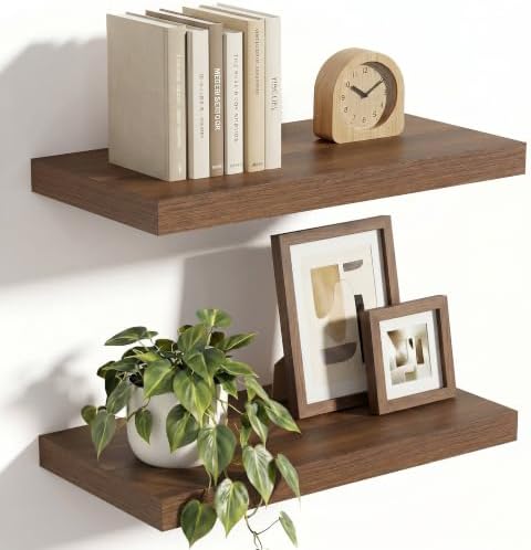 10 in Deep Floating Shelves 16” Set of 2, Walnut