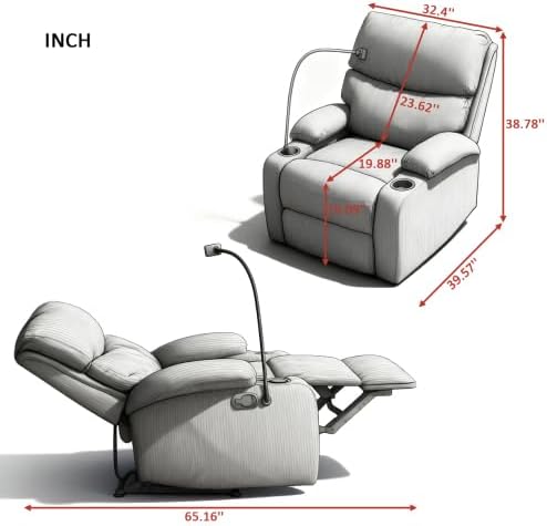 NicBex Manual Lounge Recliner Chair with Cup Holders & Phone Holder, Gray