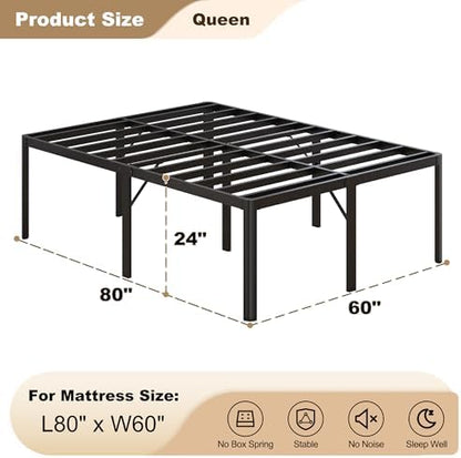 24 Inch Queen Bed Frame with Rounded Corner, High Profile Bed Frame