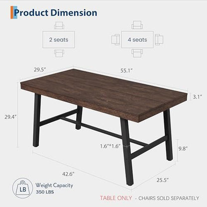 Garvee 55" Farmhouse Kitchen Table, Studio Dining Table, Dark Rustic Birch