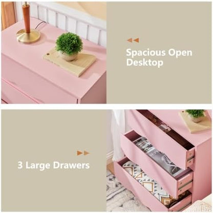 Pink Scalloped 3 Drawer Nightstand Set of 2 for Bedroom Dorm