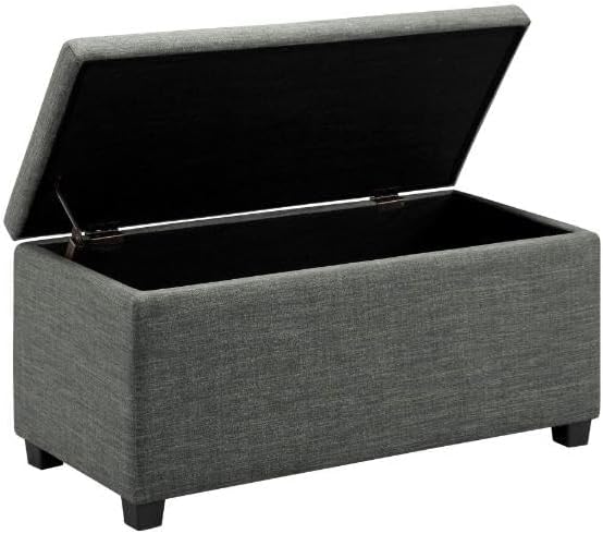 Amazon Basics Upholstered Storage Ottoman Bench with Soft Close Lid, Child-Safety Hinge, 35.5"W x 16.5"D x 17"H, Charcoal Gray